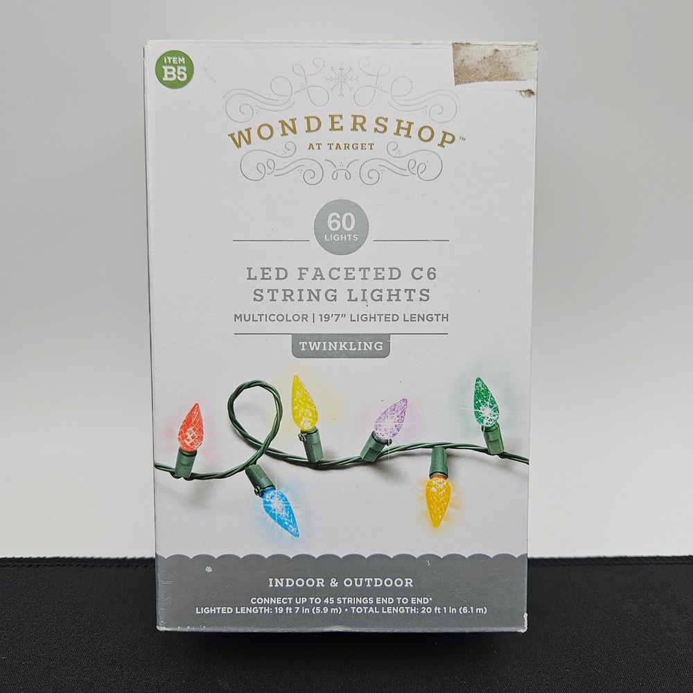 Wondershop LED Faceted C6 String Lights 60ct Multicolor Twinkling Indoor Outdoor